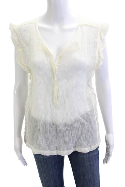 Pomandere Womens Bohemian V-Neck Cotton Sleeveless Blouse White Size 44