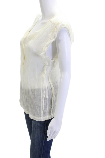 Pomandere Womens Bohemian V-Neck Cotton Sleeveless Blouse White Size 44