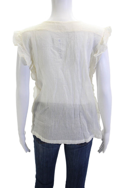 Pomandere Womens Bohemian V-Neck Cotton Sleeveless Blouse White Size 44