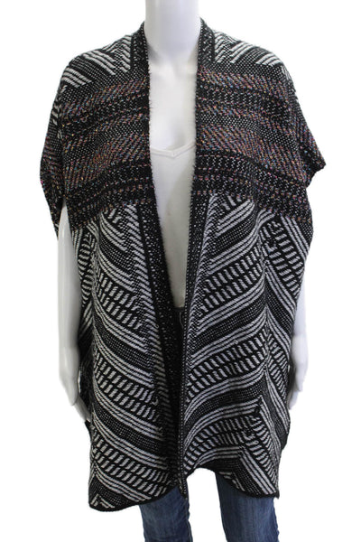 Molly Bracken Womens Black Abstract V Neck Half Sleeve Cardigan Acrylic Size M