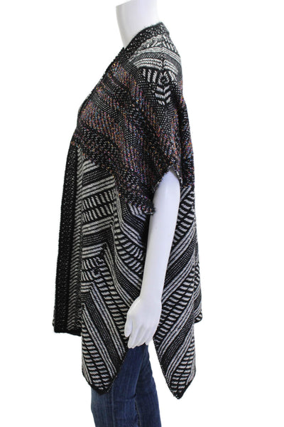 Molly Bracken Womens Black Abstract V Neck Half Sleeve Cardigan Acrylic Size M
