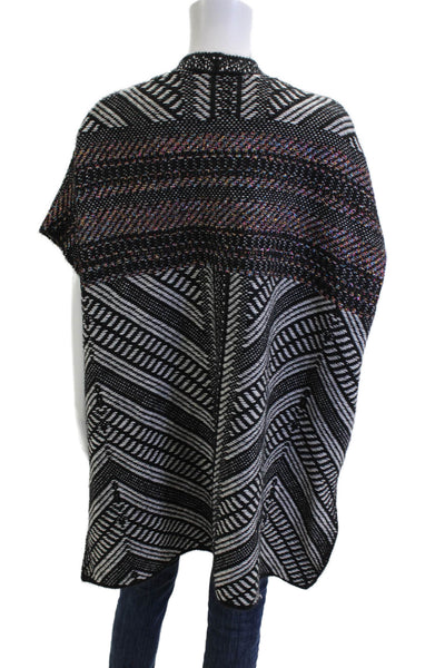 Molly Bracken Womens Black Abstract V Neck Half Sleeve Cardigan Acrylic Size M