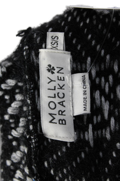Molly Bracken Womens Black Abstract V Neck Half Sleeve Cardigan Acrylic Size M
