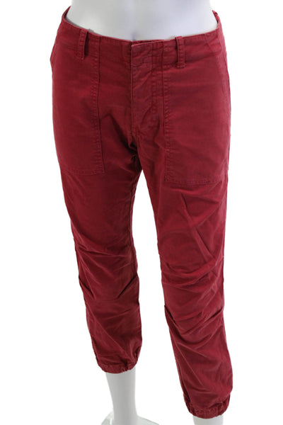 Nili Lotan Womens Red Cropped Cargo Pants Button Size 0