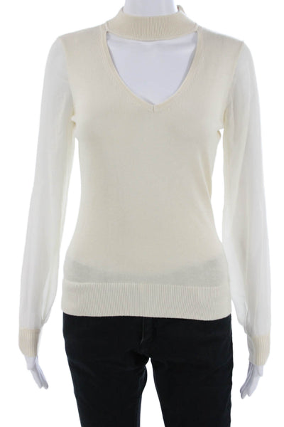 Ramy Brook Women Pullover Sweater Beige V Neck Long Sleeve Size XS
