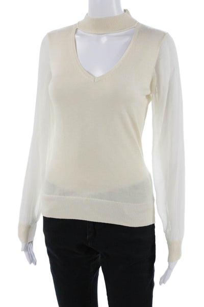 Ramy Brook Women Pullover Sweater Beige V Neck Long Sleeve Size XS