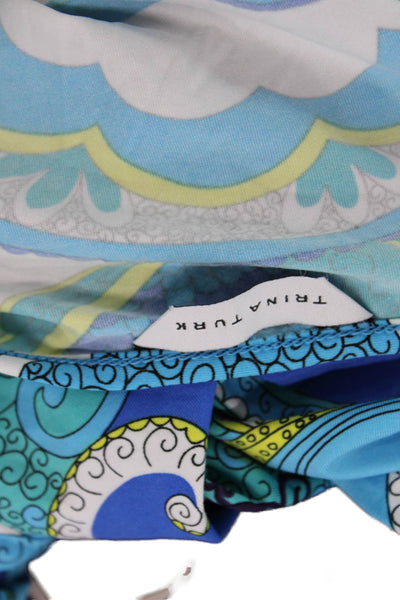 Trina Turk Women Kimono Tunic Paisley Blue Short Sleeve Blouse Petite Size S