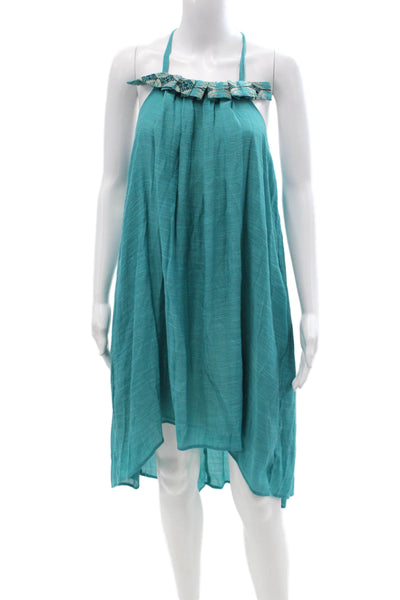 Karen Zambos Women Blue Cotton Sleeveless Kaftan Asym Hem Beach Size 0P