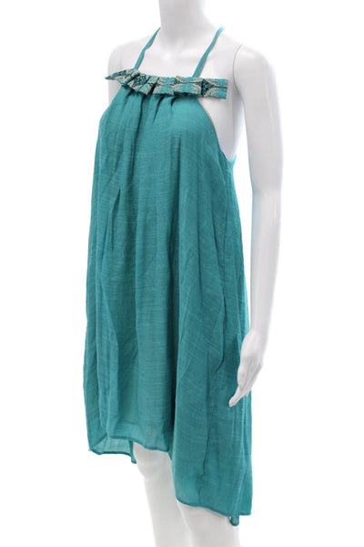 Karen Zambos Women Blue Cotton Sleeveless Kaftan Asym Hem Beach Size 0P