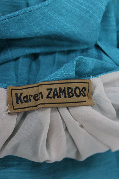 Karen Zambos Women Blue Cotton Sleeveless Kaftan Asym Hem Beach Size 0P