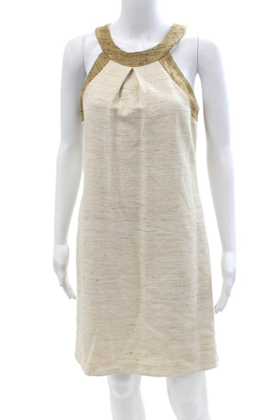 Trina Turk Womens Shift Dress Beige 100% Silk Sleeveless Knee Length Size 6