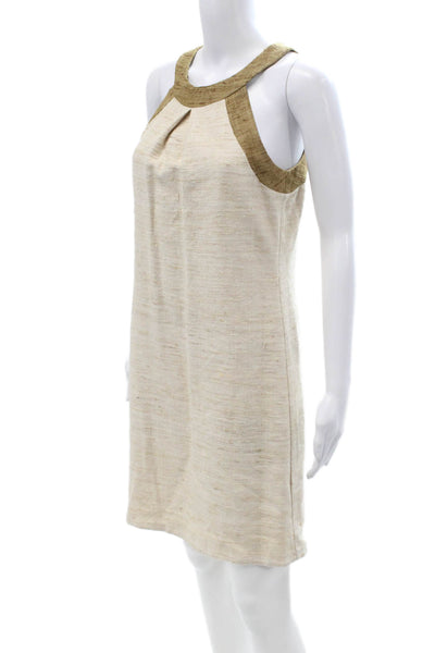 Trina Turk Womens Shift Dress Beige 100% Silk Sleeveless Knee Length Size 6