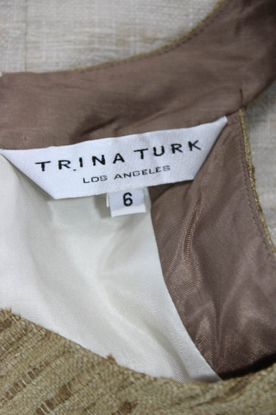 Trina Turk Womens Shift Dress Beige 100% Silk Sleeveless Knee Length Size 6
