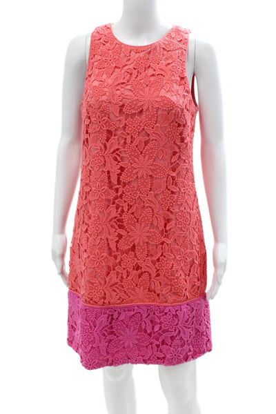 Phoebe Couture Women Shift Dress Pink Floral Cotton Sleeveless Size 6