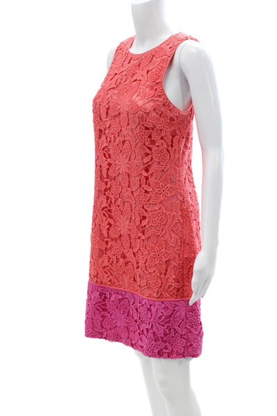 Phoebe Couture Women Shift Dress Pink Floral Cotton Sleeveless Size 6