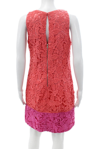 Phoebe Couture Women Shift Dress Pink Floral Cotton Sleeveless Size 6
