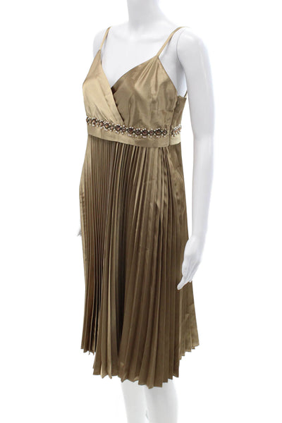 Ideology Women Fit & Flare Dress Beige V-Neck Sleeveless Zip Knee Length Size S