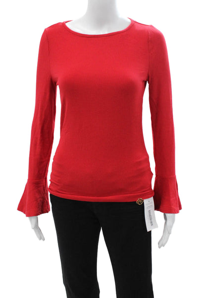 Michael Michael Kors Women Basic Red T-Shirt Long Sleeve Round Neck Size M