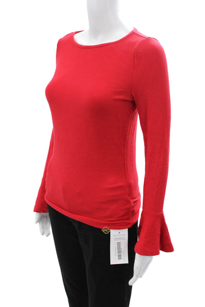 Michael Michael Kors Women Basic Red T-Shirt Long Sleeve Round Neck Size M