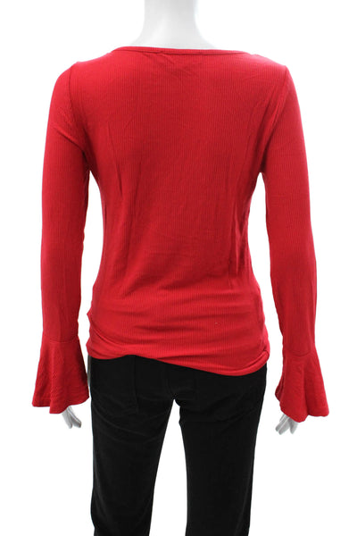 Michael Michael Kors Women Basic Red T-Shirt Long Sleeve Round Neck Size M