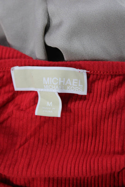 Michael Michael Kors Women Basic Red T-Shirt Long Sleeve Round Neck Size M