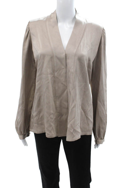 Michael Kors Women Beige V-Neck Long Sleeve Blouse Size 6