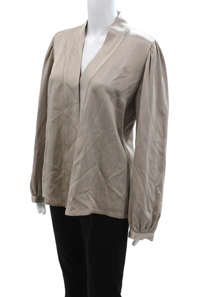 Michael Kors Women Beige V-Neck Long Sleeve Blouse Size 6