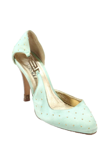 Gianni Versace Womens Satin Beaded Pumps Mint Green Gold Size 37 7
