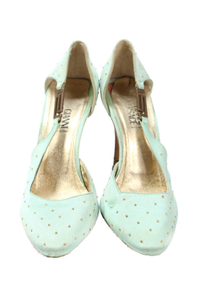 Gianni Versace Womens Satin Beaded Pumps Mint Green Gold Size 37 7