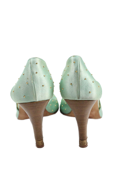 Gianni Versace Womens Satin Beaded Pumps Mint Green Gold Size 37 7