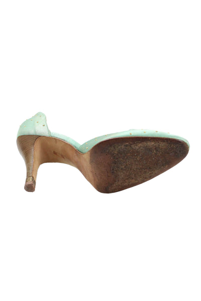 Gianni Versace Womens Satin Beaded Pumps Mint Green Gold Size 37 7