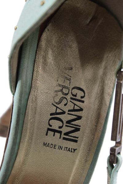 Gianni Versace Womens Satin Beaded Pumps Mint Green Gold Size 37 7
