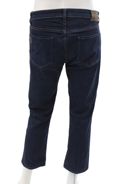 Paige Mens Cropped Straight Dark Blue Jeans Size 33