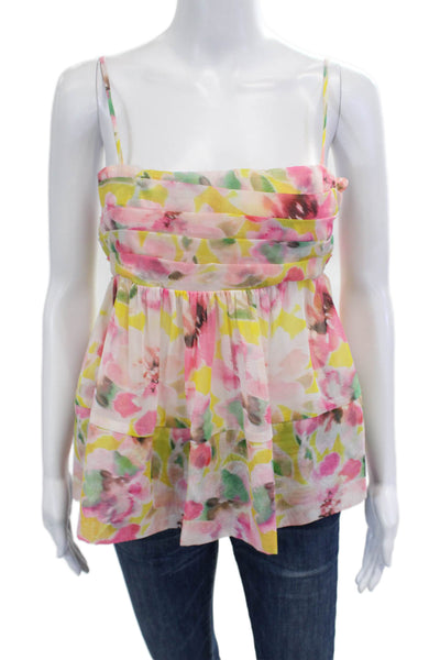 Misa Women Pink Floral Square Neck Camisole Sleeveless Polyester Size XS