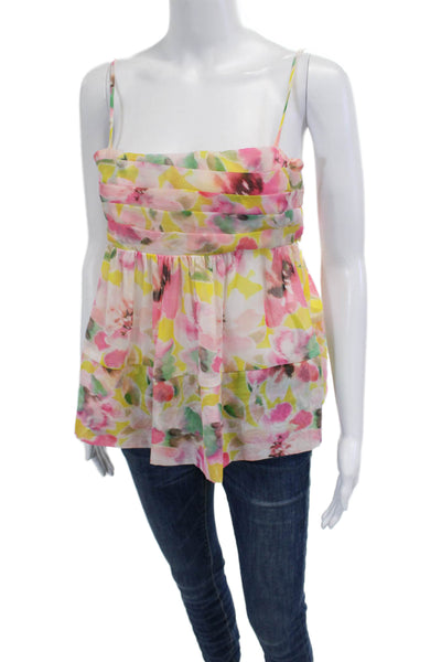 Misa Women Pink Floral Square Neck Camisole Sleeveless Polyester Size XS