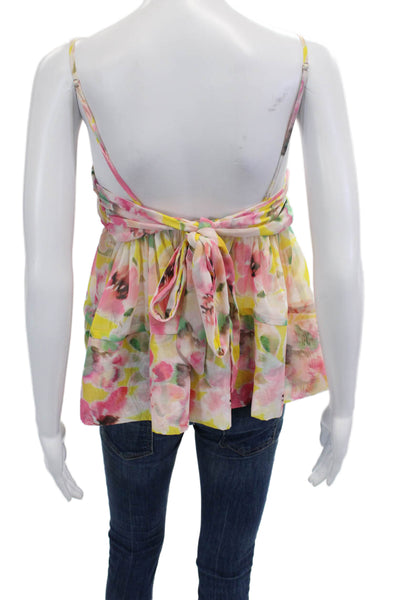 Misa Women Pink Floral Square Neck Camisole Sleeveless Polyester Size XS