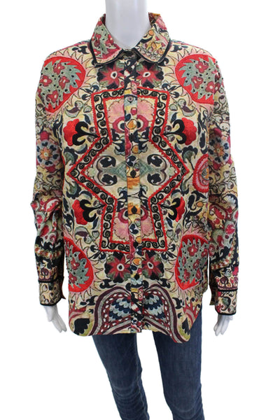 Figue Womens Bohemian Cotton V Neck Button Sweater Long Sleeve Size M