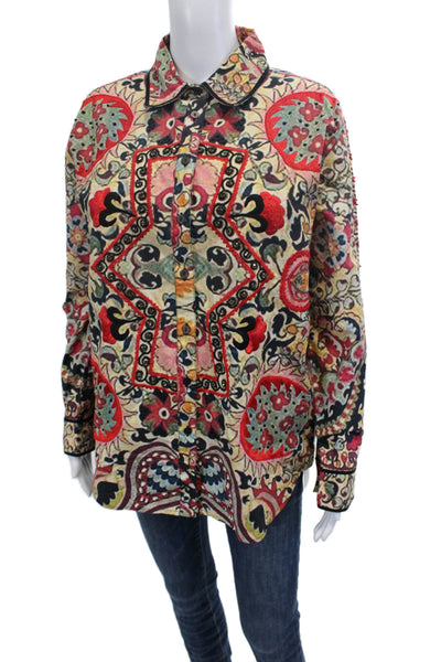 Figue Womens Bohemian Cotton V Neck Button Sweater Long Sleeve Size M