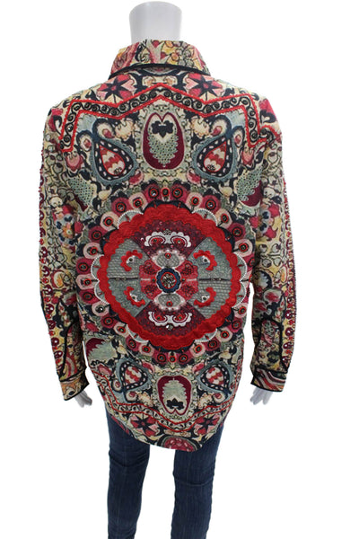 Figue Womens Bohemian Cotton V Neck Button Sweater Long Sleeve Size M