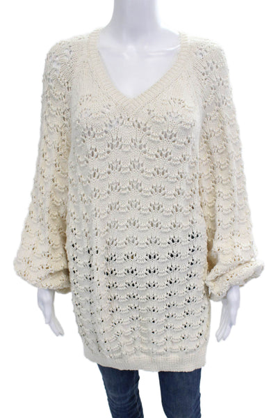 Figue Womens Bohemian Cotton V Neck Button Sweater Long Sleeve Size M