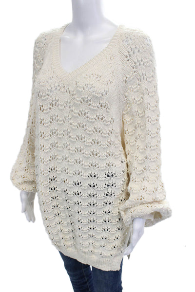 Figue Womens Bohemian Cotton V Neck Button Sweater Long Sleeve Size M
