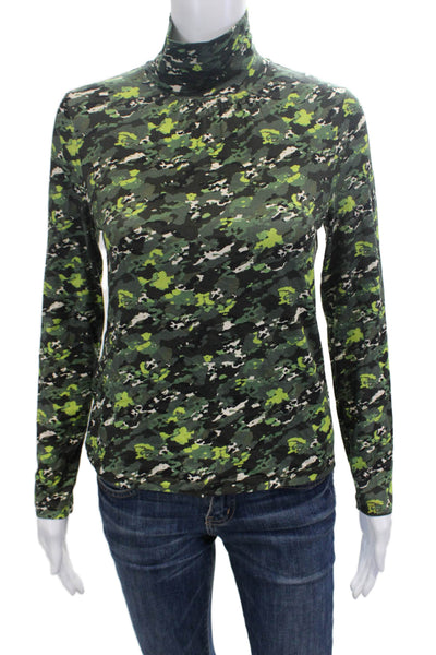 Derek Lam 10 Crosby Women Turtleneck Long Sleeve Camouflage Top Black Size M