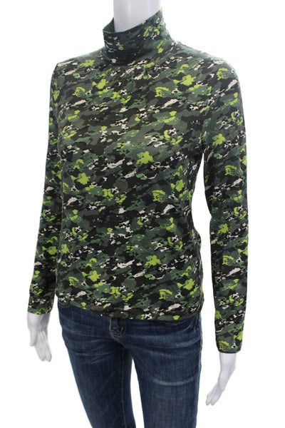 Derek Lam 10 Crosby Women Turtleneck Long Sleeve Camouflage Top Black Size M