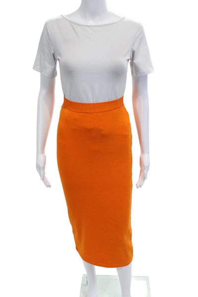 Zara Womens Long Pencil Skirt Cotton Solid Orange Size M