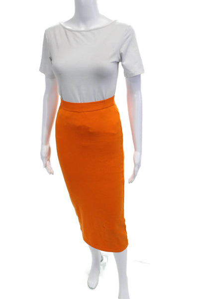 Zara Womens Long Pencil Skirt Cotton Solid Orange Size M