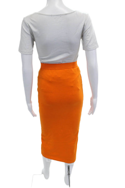Zara Womens Long Pencil Skirt Cotton Solid Orange Size M