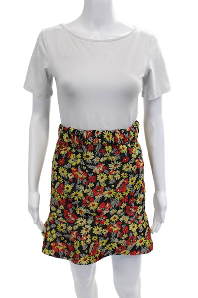 Ganni Women A-Line Mini Skirt Black Floral Size S