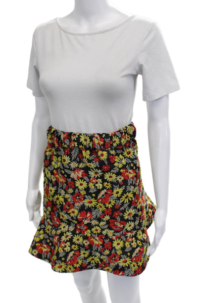 Ganni Women A-Line Mini Skirt Black Floral Size S