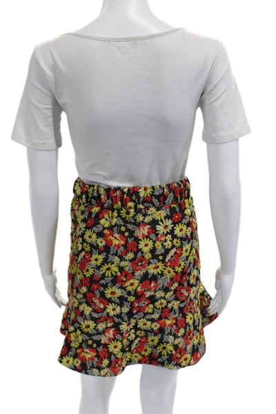 Ganni Women A-Line Mini Skirt Black Floral Size S