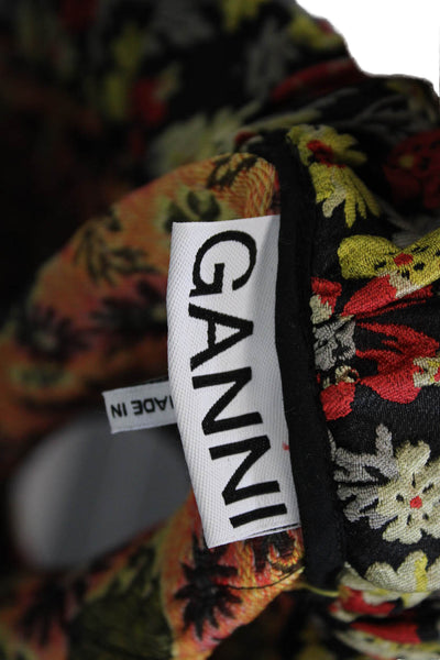 Ganni Women A-Line Mini Skirt Black Floral Size S